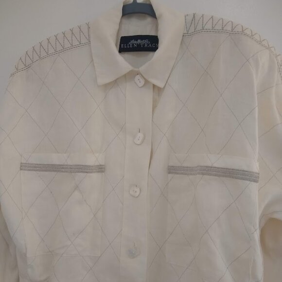 Vintage  80's  Ellen Tracy size 12   ivory/cream   linen suit jacket - Picture 1 of 16